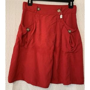 Vintage Womens Baldanza Studio Red Buttons 100% Silk Mini Skirt Size 8 Pockets